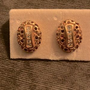 Oval Bronze Rhinestone Vintage Clip on Earrings!